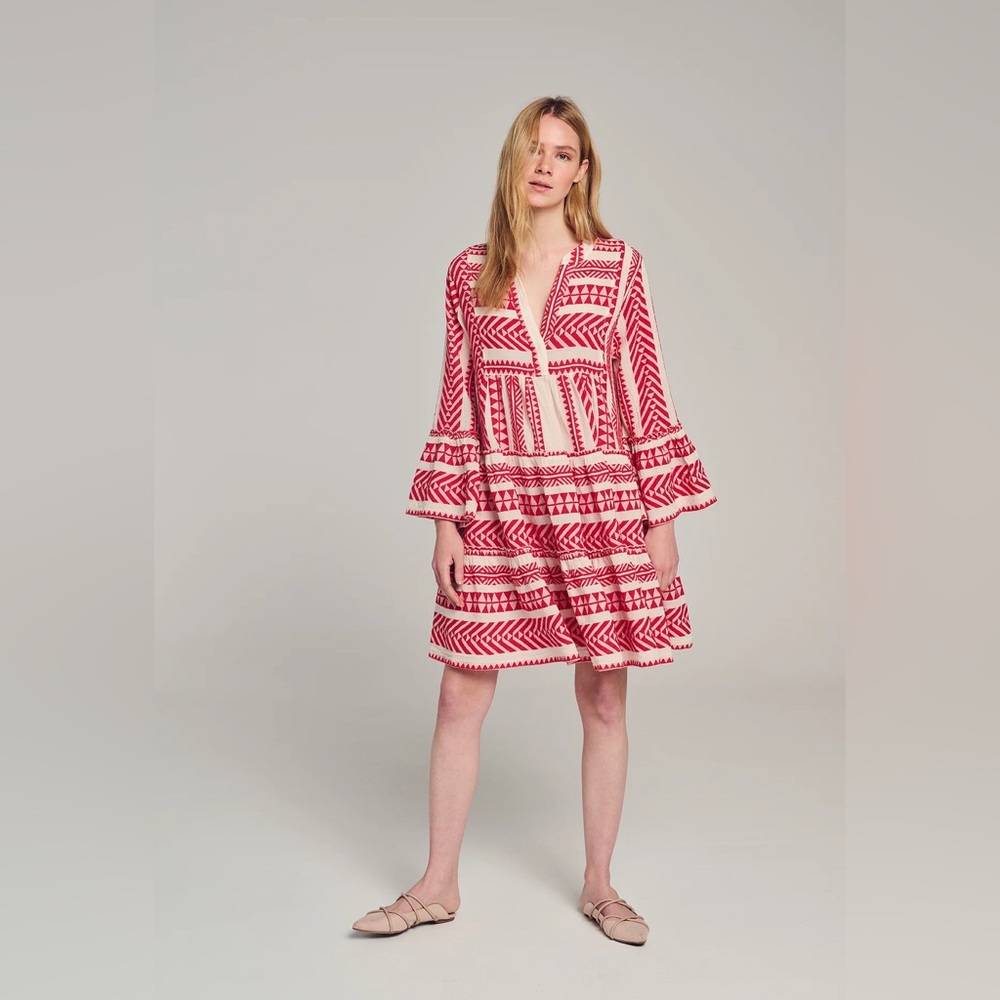 Devotion Twins Ella Zig Zag Embroidered Red and off-white Mini Dress